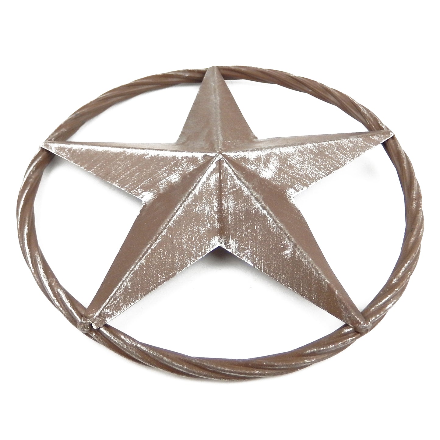 Rustic Barn Star Brown Silver Tin Metal Rope Ring Texas Wall Decor 3D 8 in