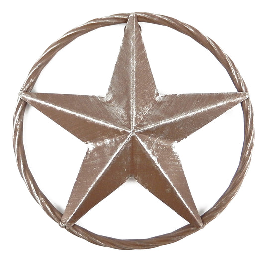 Rustic Barn Star Brown Silver Tin Metal Rope Ring Texas Wall Decor 3D 8 in