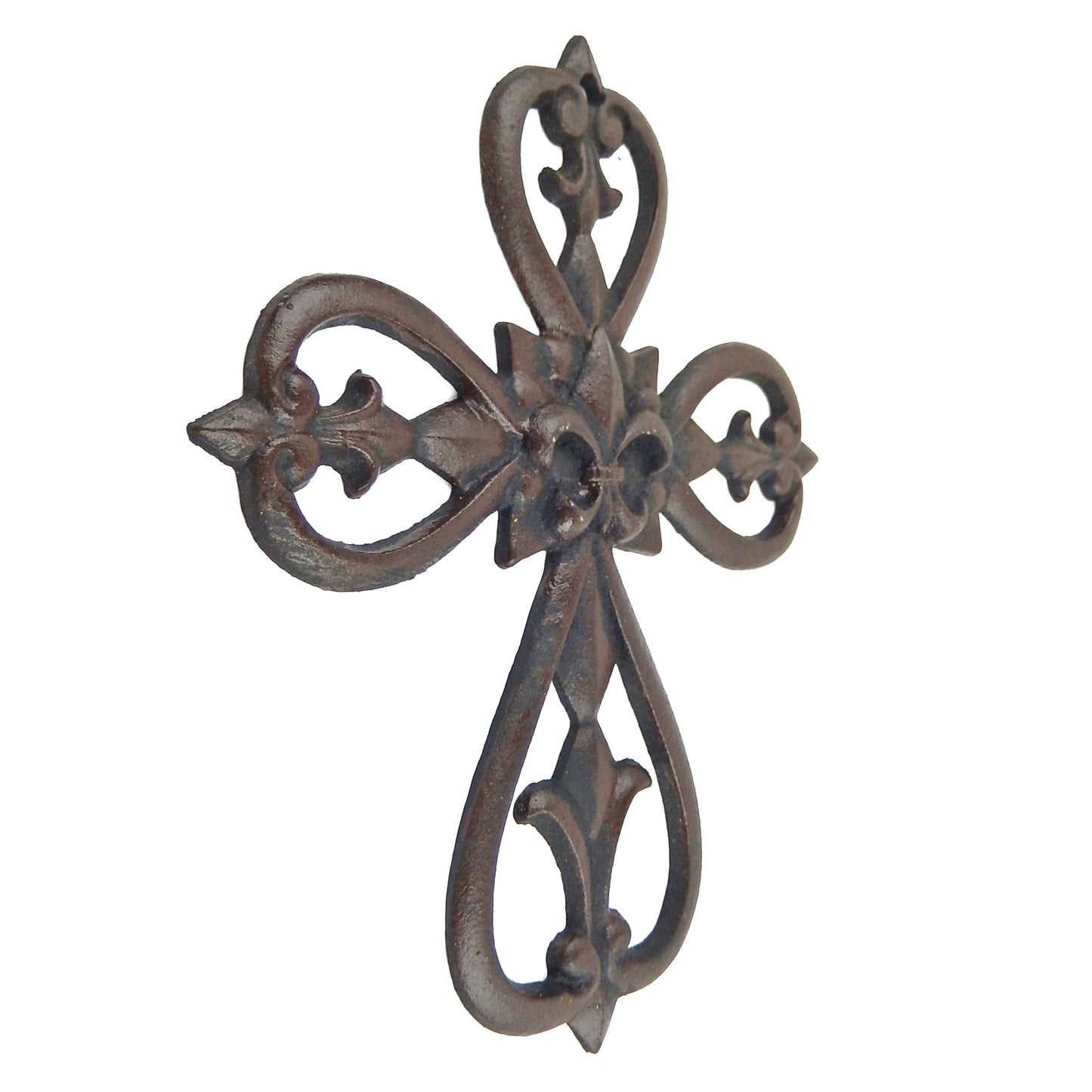 Fleur De Lis Wall Cross Cast Iron Rustic Tuscan Style Old World Decor 10 x 8"