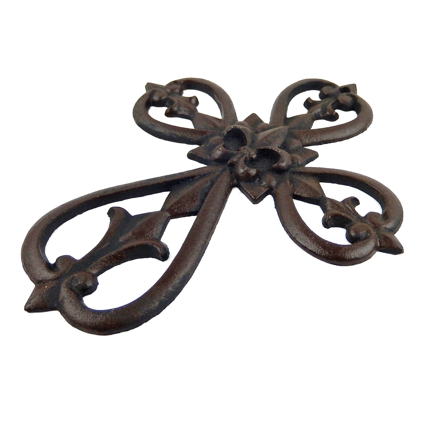 Fleur De Lis Wall Cross Cast Iron Rustic Tuscan Style Old World Decor 10 x 8"