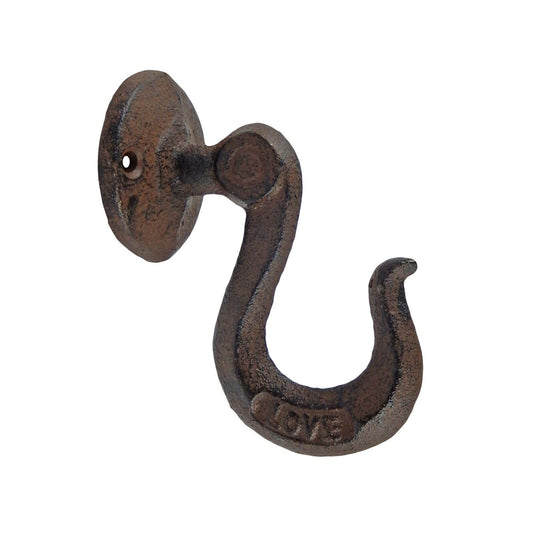 Industrial "Love" Clevis Eye Wall Hook Heavy Duty Cast Iron Antique Brown Look