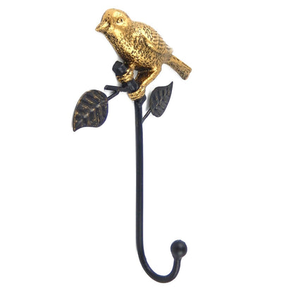 Metal Bird Wall Hooks Gold & Black Key Towel Coat Hanger Set of 2