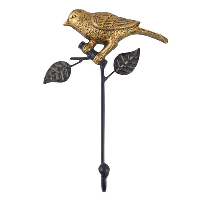 Metal Bird Wall Hooks Gold & Black Key Towel Coat Hanger Set of 2