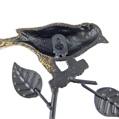 Metal Bird Wall Hooks Gold & Black Key Towel Coat Hanger Set of 2