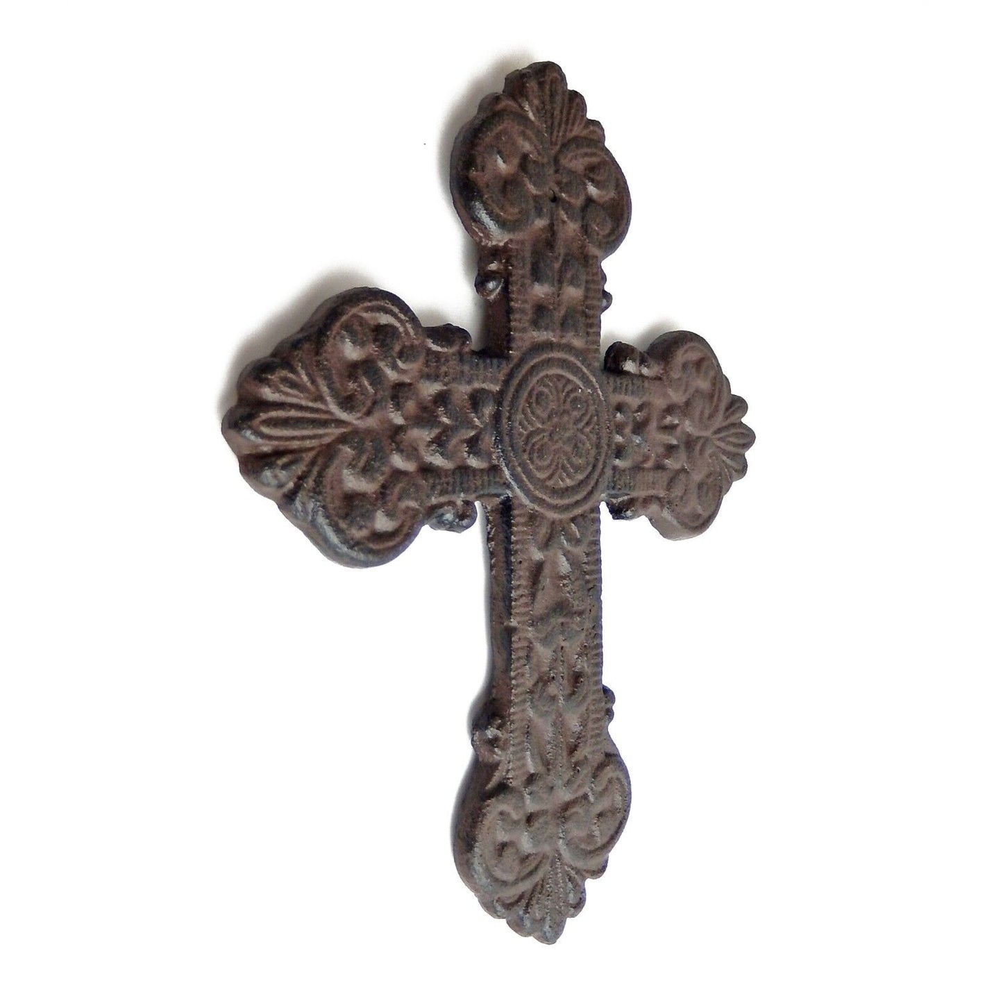 Fleur De Lis Cast Iron Wall Cross Rustic Finish Victorian Decor 8 x 6 1/2 inch