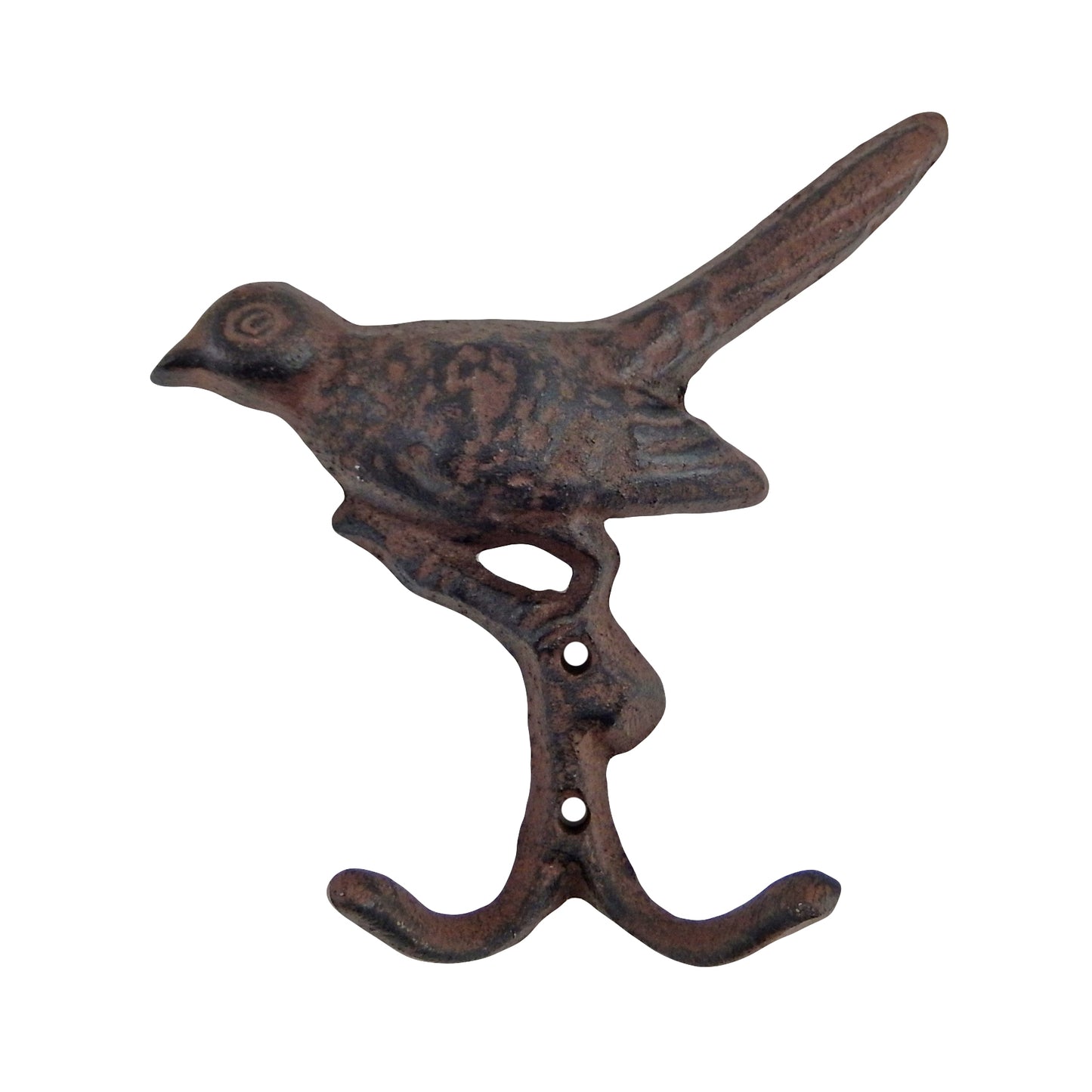 Cast Iron Bird Double Wall Hook Rustic Key Towel Coat Hanger Antique Brown Look