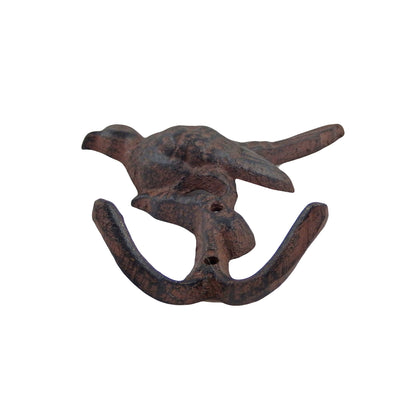 Cast Iron Bird Double Wall Hook Rustic Key Towel Coat Hanger Antique Brown Look