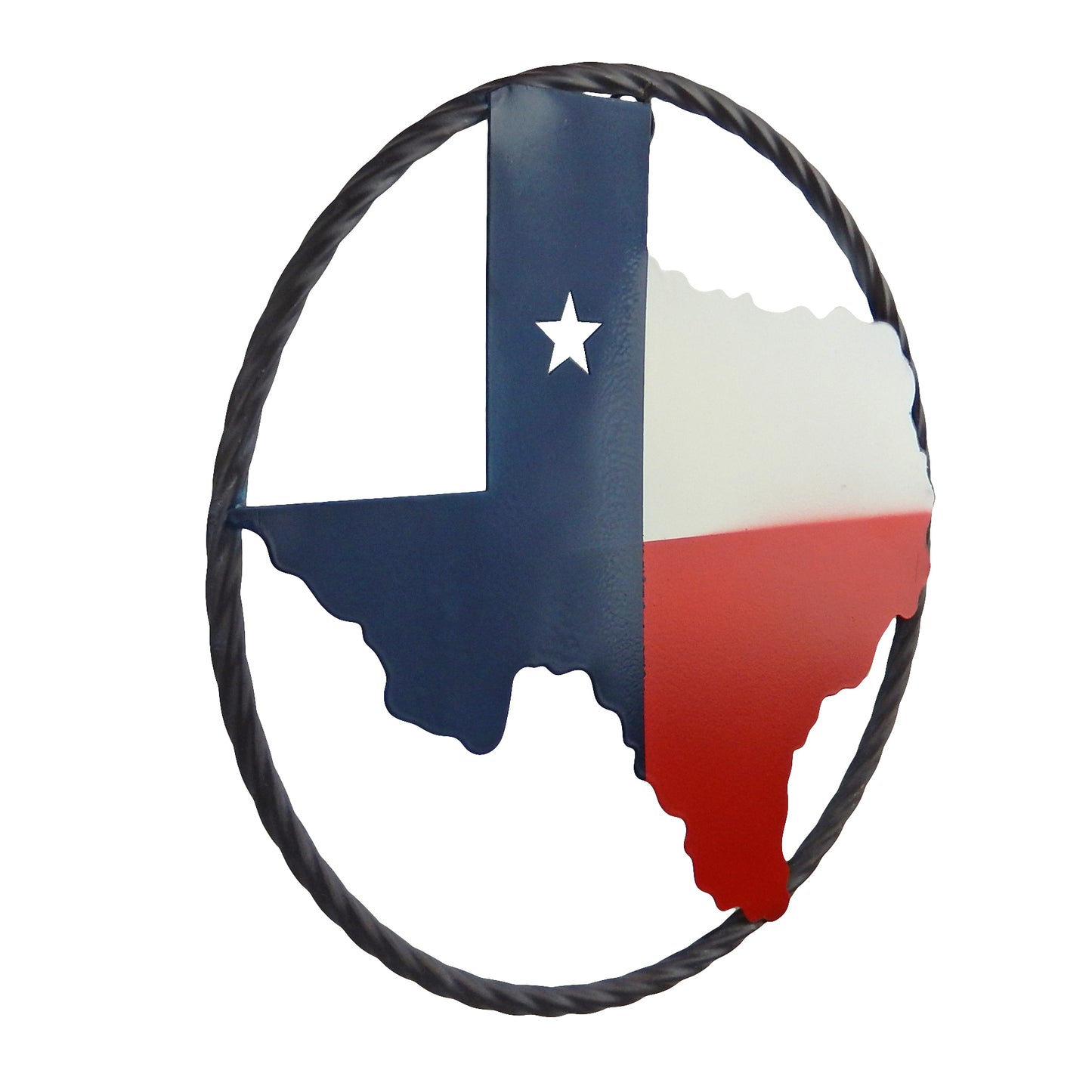 Metal Texas Map Outline Flag Wall Decor Round Rope Ring 9.5 inch