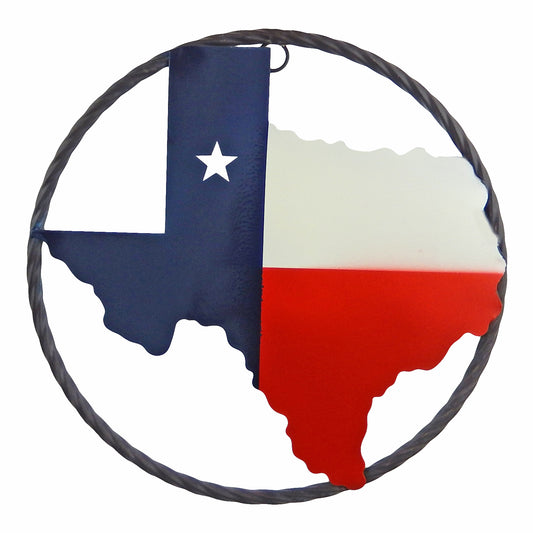 Metal Texas Map Outline Flag Wall Decor Round Rope Ring 9.5 inch