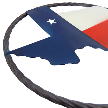 Metal Texas Map Outline Flag Wall Decor Round Rope Ring 9.5 inch