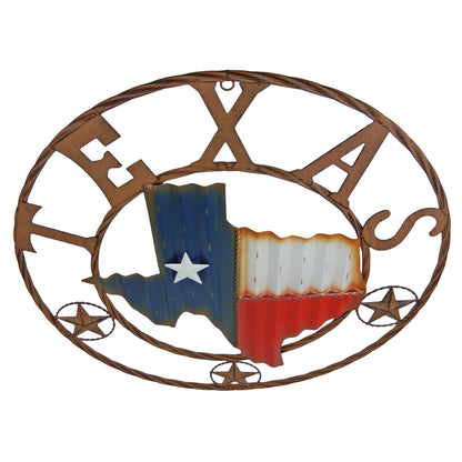 Metal Texas Map Stars Wavy Flag Wall Decor Rustic Western Rope Ring 24 inch