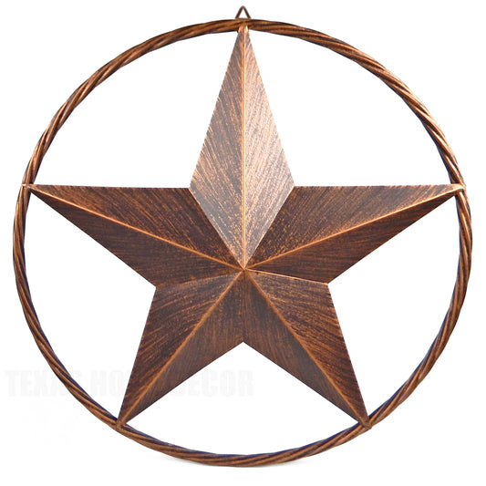 Metal Barn Star Texas Wall Decor With Rope Ring Brushed Copper 12 inch