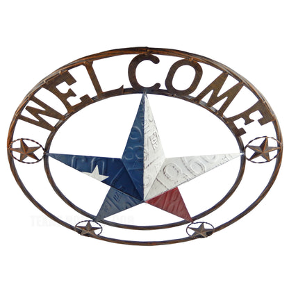 Welcome Texas Flag Barn Star Wall Decor License Plate Look Rustic 24 inch