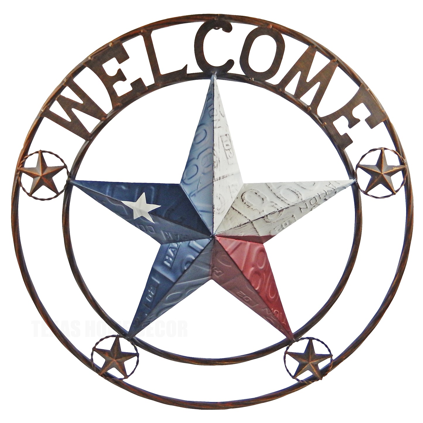 Welcome Texas Flag Barn Star Wall Decor License Plate Look Rustic 24 inch