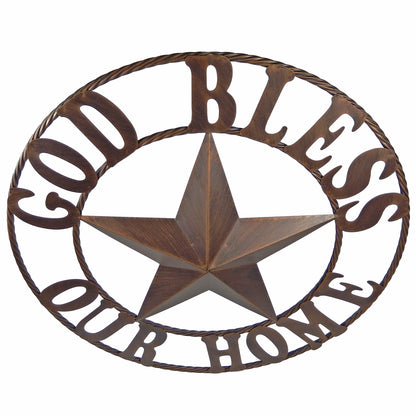 Metal God Bless Our Home Barn Star Wall Decor Brushed Copper Rope Ring 26 inch