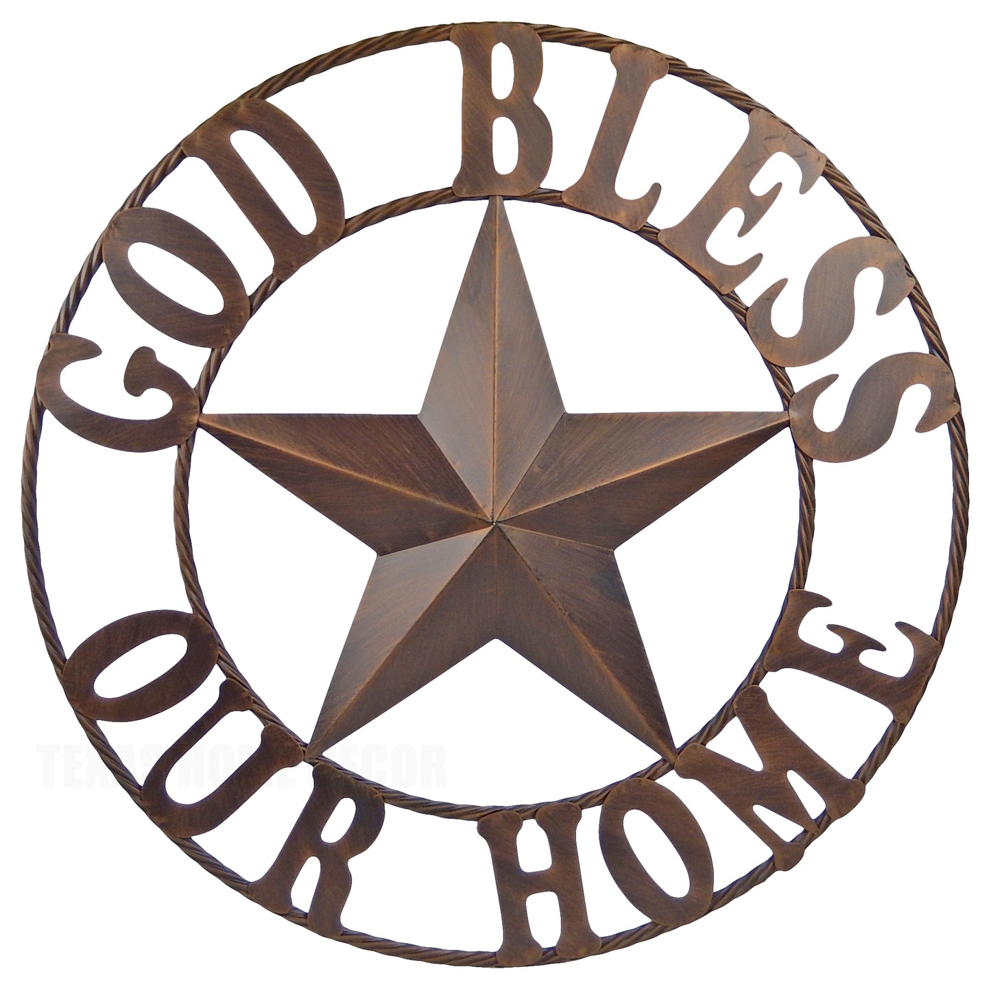 Metal God Bless Our Home Barn Star Wall Decor Brushed Copper Rope Ring 26 inch