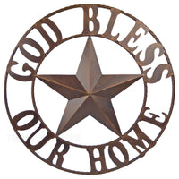 Metal God Bless Our Home Barn Star Wall Decor Brushed Copper Rope Ring 26 inch