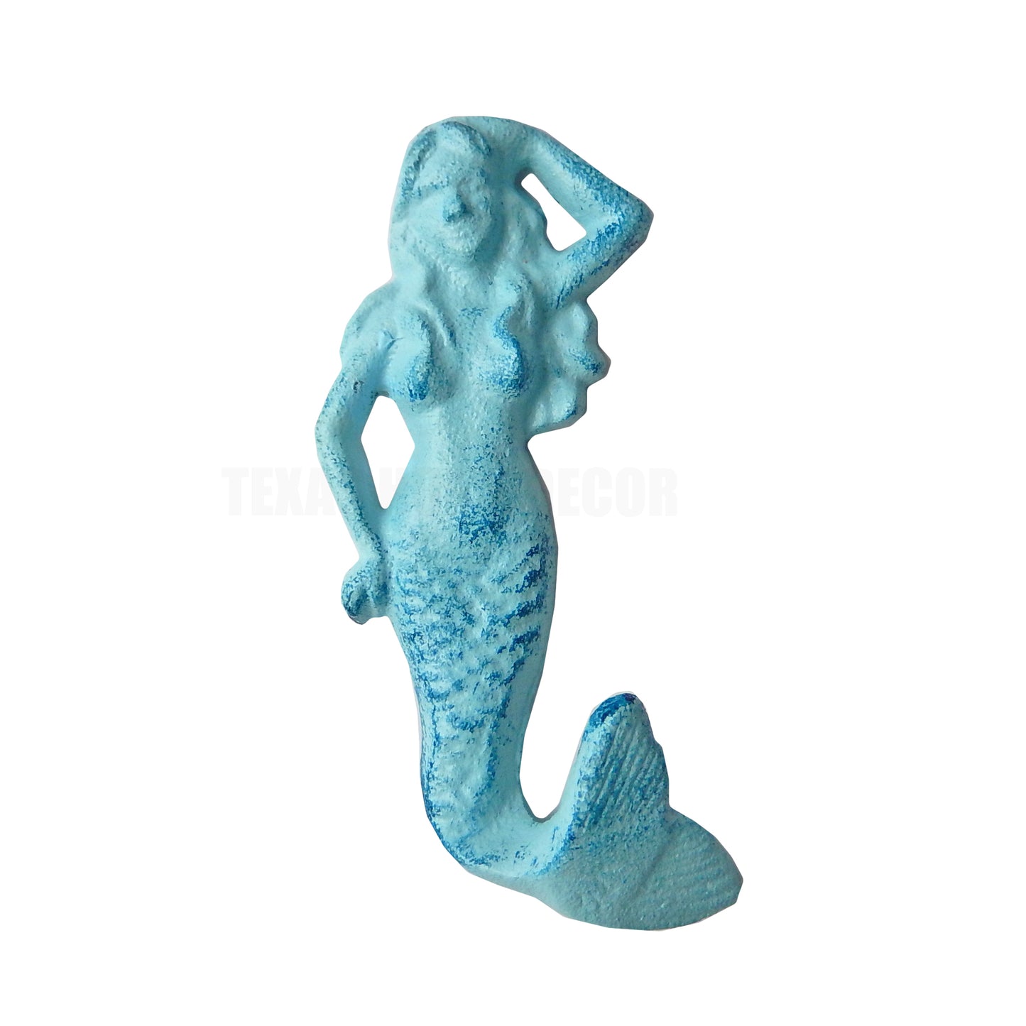 Mermaid Wall Hook Towel Coat Hanger Cast Iron Antique Style Blue Nautical Decor