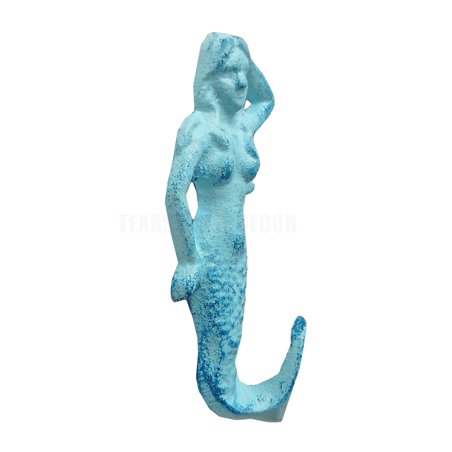 Mermaid Wall Hook Towel Coat Hanger Cast Iron Antique Style Blue Nautical Decor