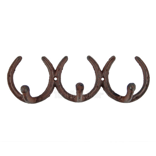 Horseshoe Triple Wall Hook Cast Iron Key Towel Coat Hanger Rustic Western Brown