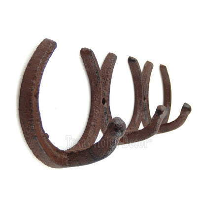 Horseshoe Triple Wall Hook Cast Iron Key Towel Coat Hanger Rustic Western Brown