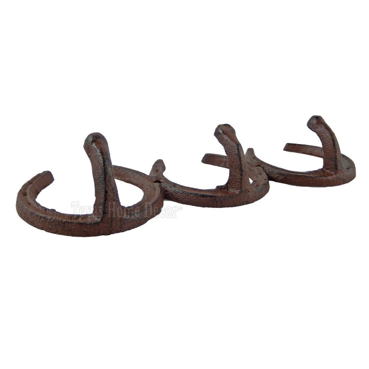 Horseshoe Triple Wall Hook Cast Iron Key Towel Coat Hanger Rustic Western Brown