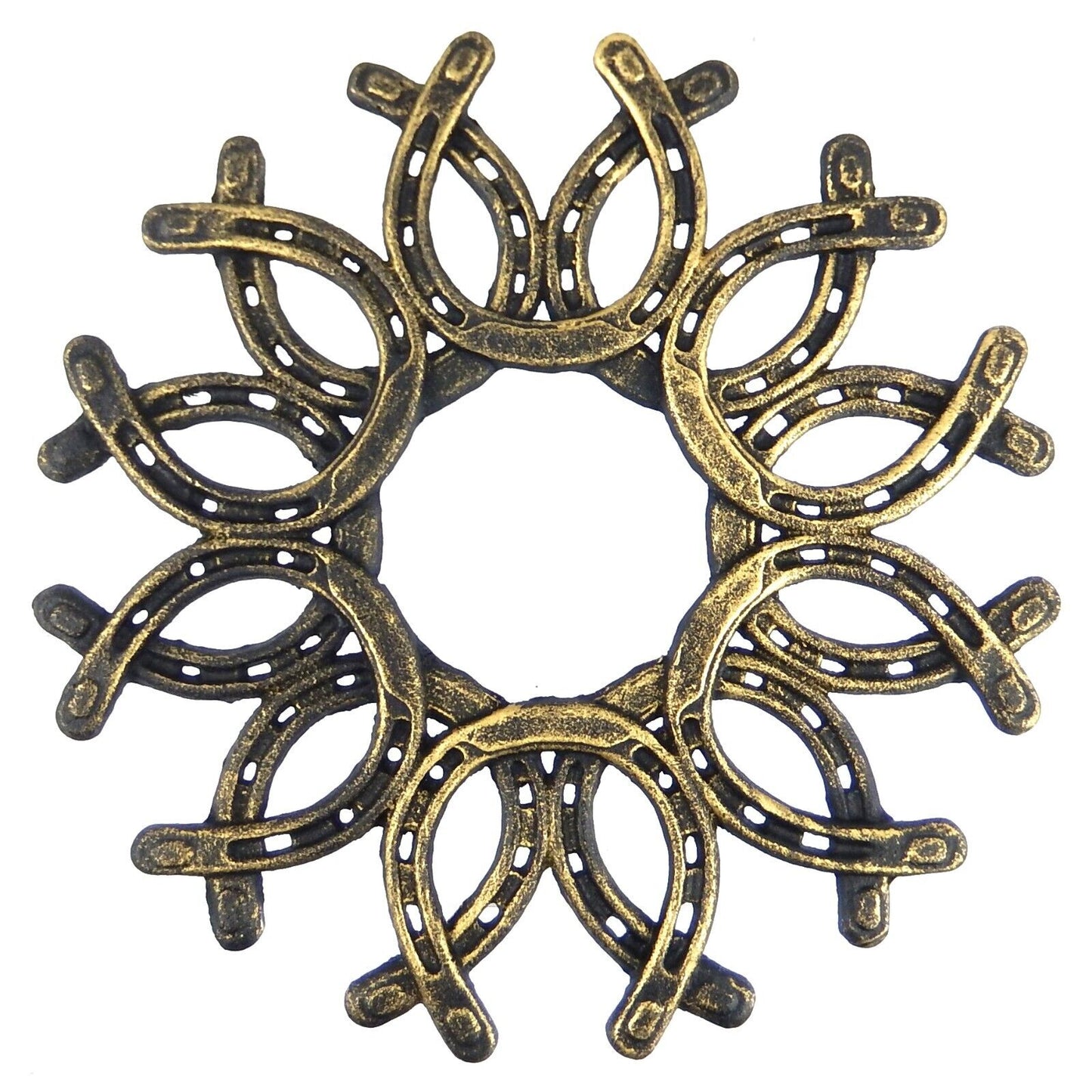 Cast Iron Western Horseshoe Wreath Wall Decor Rustic Antique Gold 13 inch