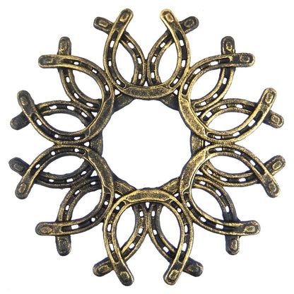 Cast Iron Western Horseshoe Wreath Wall Decor Rustic Antique Gold 13 inch