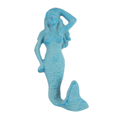 Cast Iron Mermaid Wall Hook Towel Coat Hanger Antique Style Blue Nautical Decor