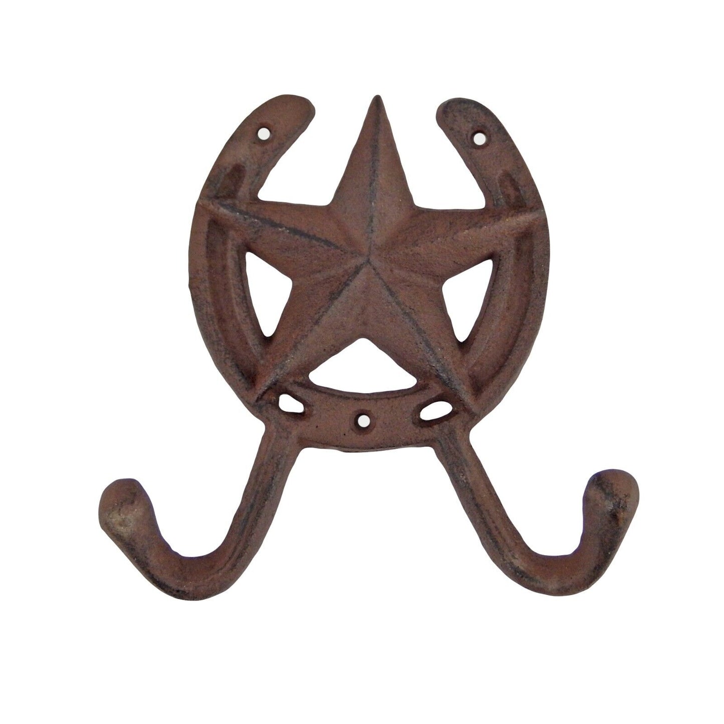 Large Horseshoe Star Double Wall Hook Key Towel Coat Hanger Western Rustic Brown