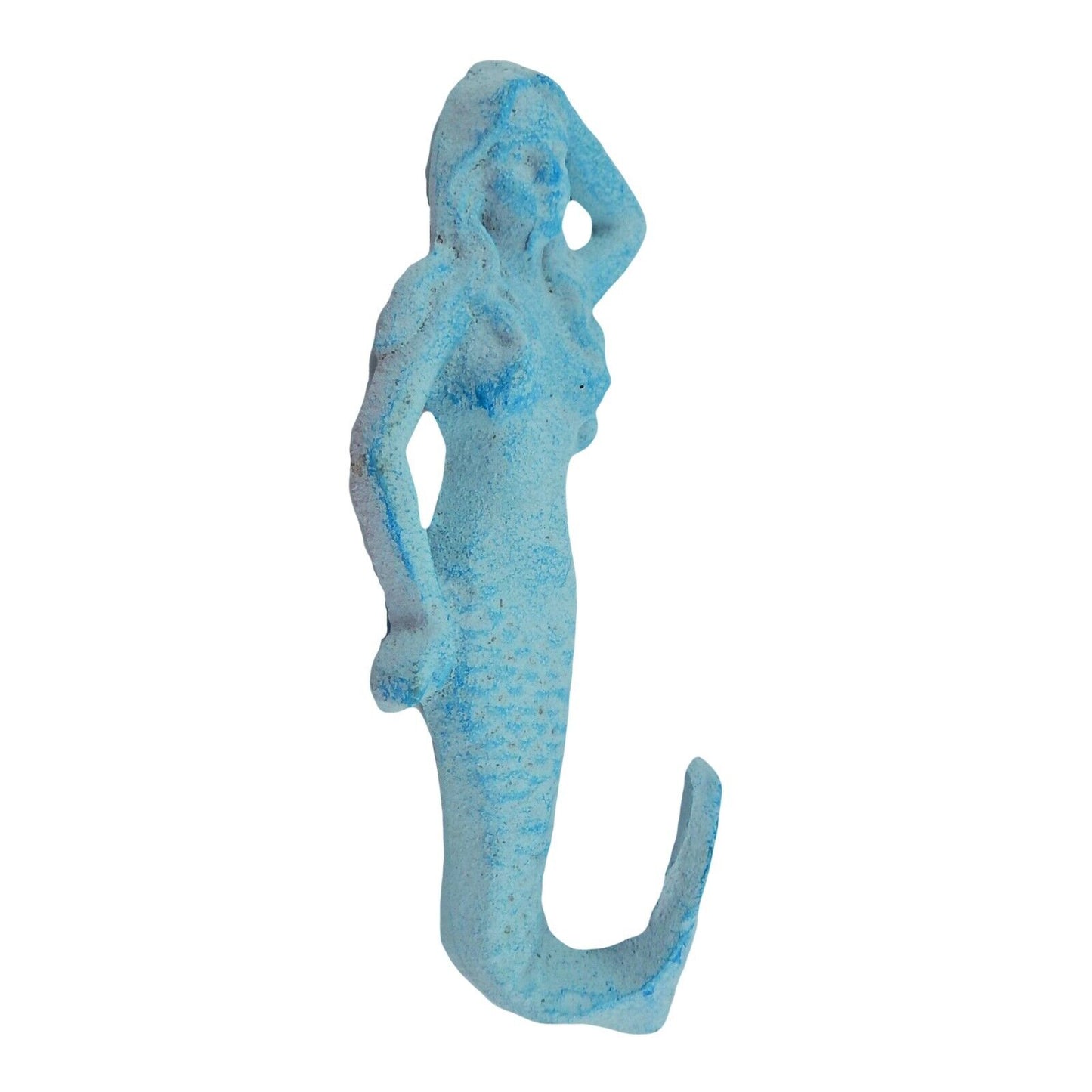 Cast Iron Mermaid Wall Hook Towel Coat Hanger Antique Style Blue Nautical Decor