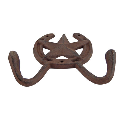 Large Horseshoe Star Double Wall Hook Key Towel Coat Hanger Western Rustic Brown