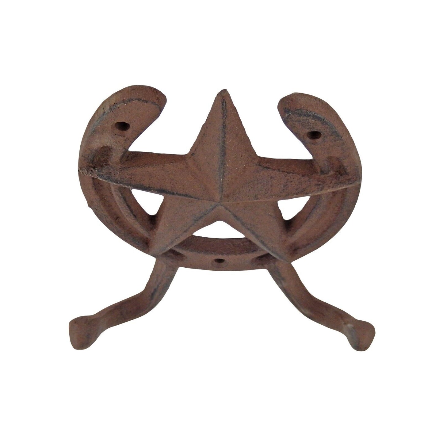 Large Horseshoe Star Double Wall Hook Key Towel Coat Hanger Western Rustic Brown