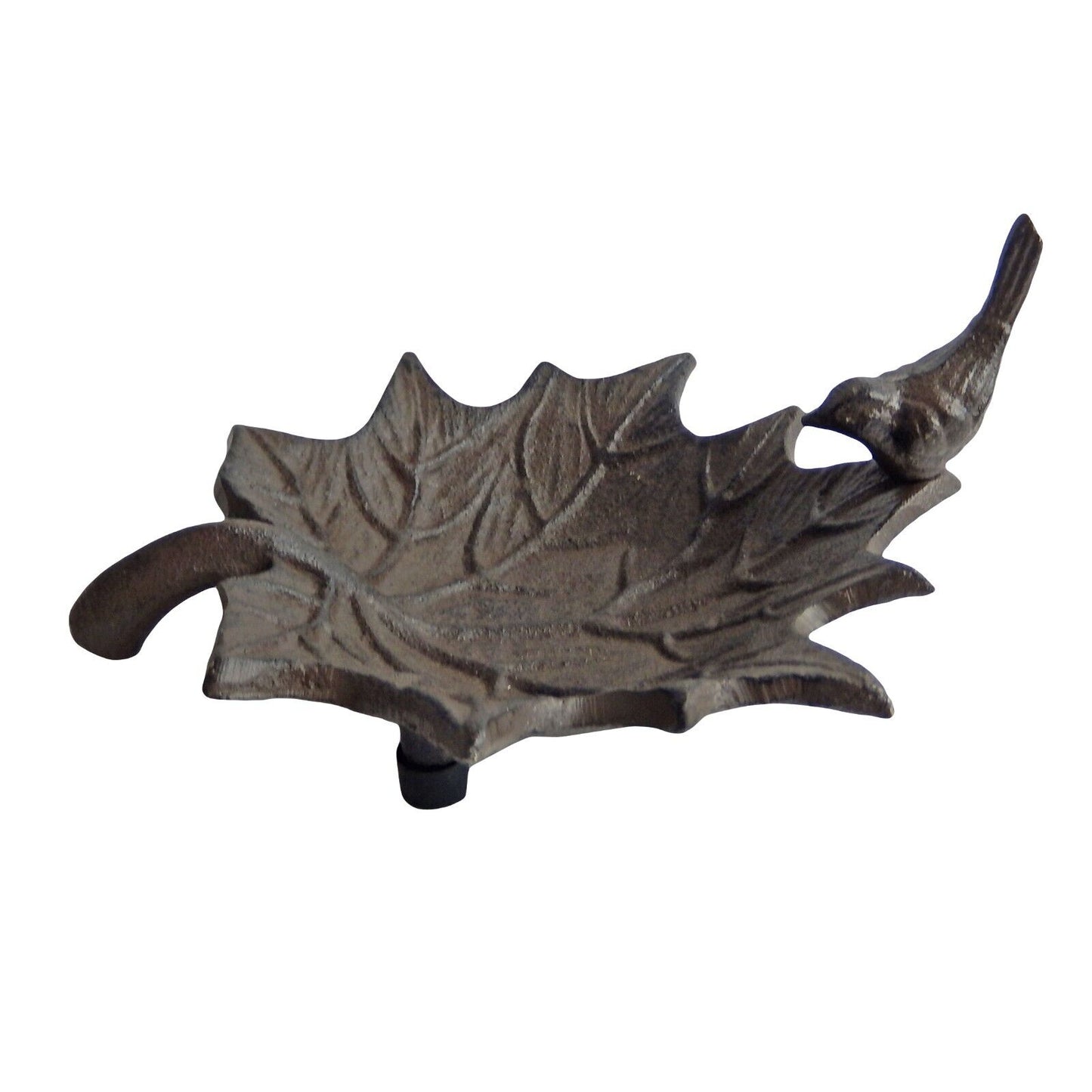 Cast Iron Leaf Shaped Bird Feeder Trinket Key Jewelry Dish Rustic Brown