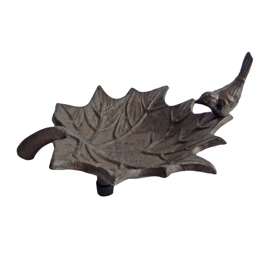 Cast Iron Leaf Shaped Bird Feeder Trinket Key Jewelry Dish Rustic Brown