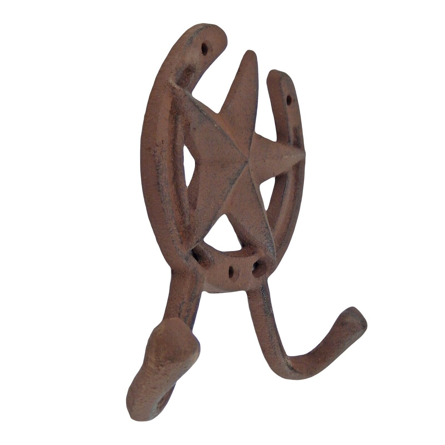 Large Horseshoe Star Double Wall Hook Key Towel Coat Hanger Western Rustic Brown