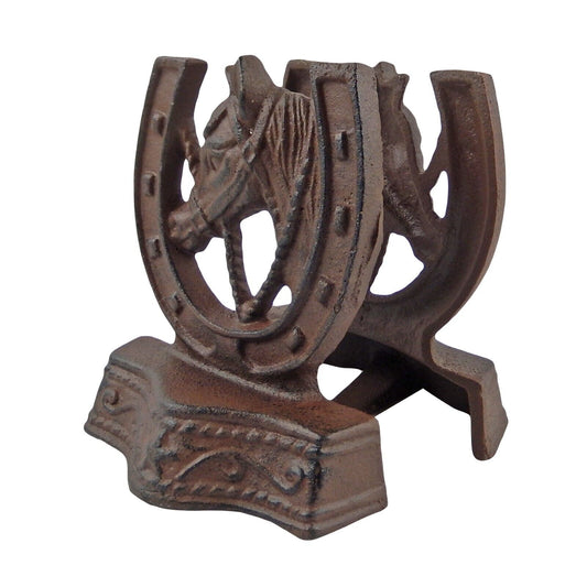Horseshoe Horsehead Bookends Set Cast Iron Rustic Antique Western Style Brown
