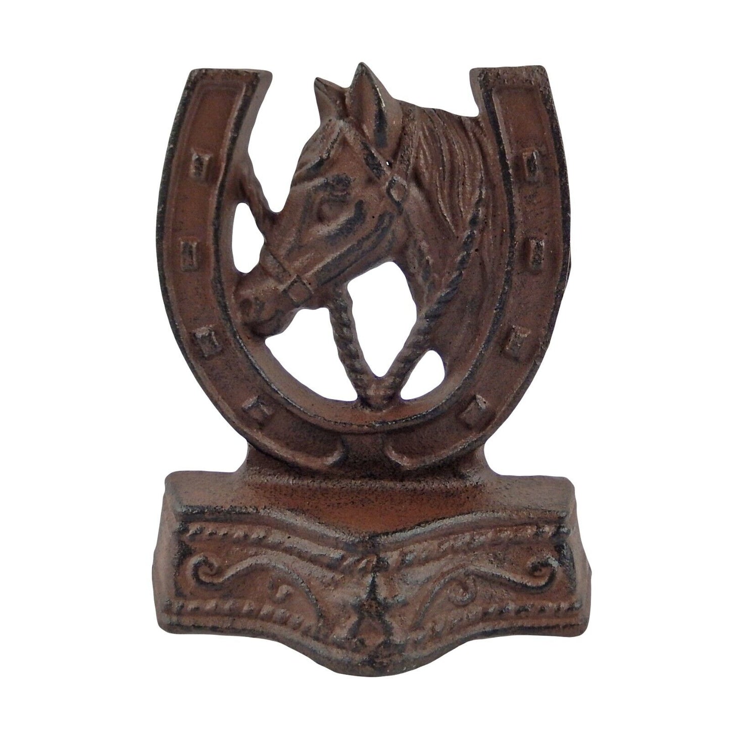 Horseshoe Horsehead Bookends Set Cast Iron Rustic Antique Western Style Brown