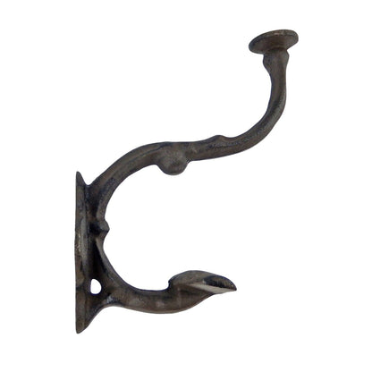 Large Coat Hat Double Wall Hook Hanger Heavy Duty Cast Iron Antique Brown 6.5 in