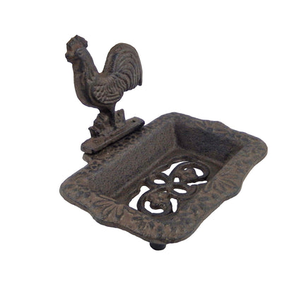 Rooster Soap Dish Cast Iron Country Decor Rustic Antique Style Floral Bathroom