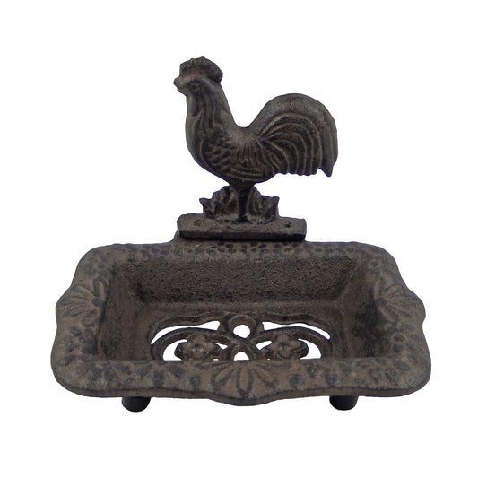 Rooster Soap Dish Cast Iron Country Decor Rustic Antique Style Floral Bathroom