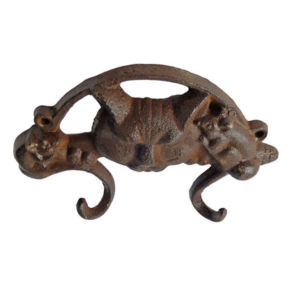 Cast Iron Cat Mouse Tail Double Wall Hook Key Towel Coat Hanger Rustic Brown