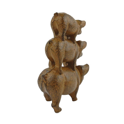 Cast Iron Rusted 3 Pigs Stacked Doorstop Figurine Antique Style Farm Decor Brown