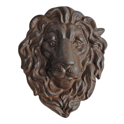 Lion Head Wall Decor Cast Iron Heavy Duty Sculpture Antique Brown 10 x 8 inch