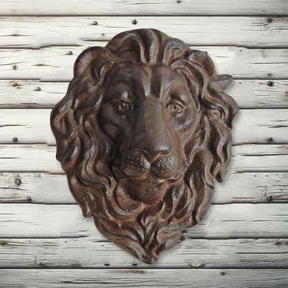 Lion Head Wall Decor Cast Iron Heavy Duty Sculpture Antique Brown 10 x 8 inch