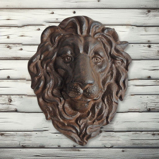 Lion Head Wall Decor Cast Iron Heavy Duty Sculpture Antique Brown 10 x 8 inch