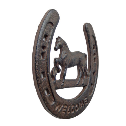 Rustic Cast Iron Lucky Horseshoe Horse Welcome Wall Decor Sign 7.25 x 6.5 inch