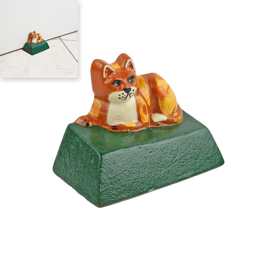 Cast Iron Calico Cat Doorstop Paperweight Heavy Duty Figurine Hand Painted