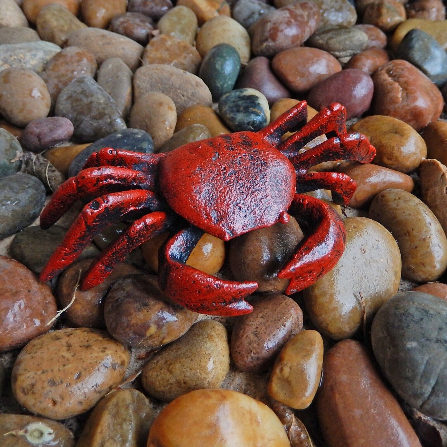 Cast Iron Crab Garden Pond Figurine Paperweight Rustic Red Nautical Decor