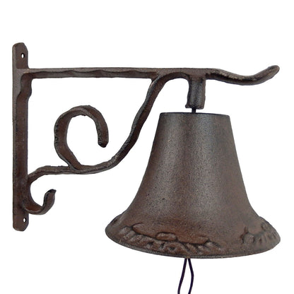 XL Farmhouse Country Dinner Bell Scrolls Cast Iron Wall Mounted Rustic Brown